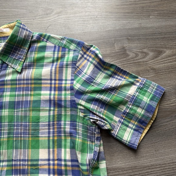 VTG 70s Gant India Madras Plaid Multicolor Button Up Shirt Large EZ Rare Medium - Picture 4 of 9